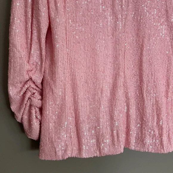 NWT GENERATION LOVE Serafina Sequin Blazer Light Pink Puff Sleeve Small Relaxed